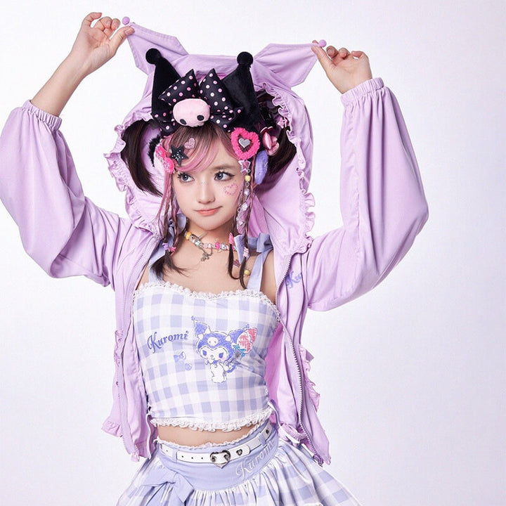 Kuromi Frill Hem Sun Protection Purple Hooded Jacket – KawaiiEnvy
