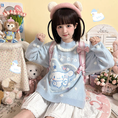 japanese-style-cute-girl-wearing-blue-cinnamoroll-heart-pom-pom-loose-sweater