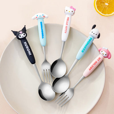 kawaii-aesthetic-sanrio-character-stainless-steel-cutlery-set-with-soft-silicone-handle