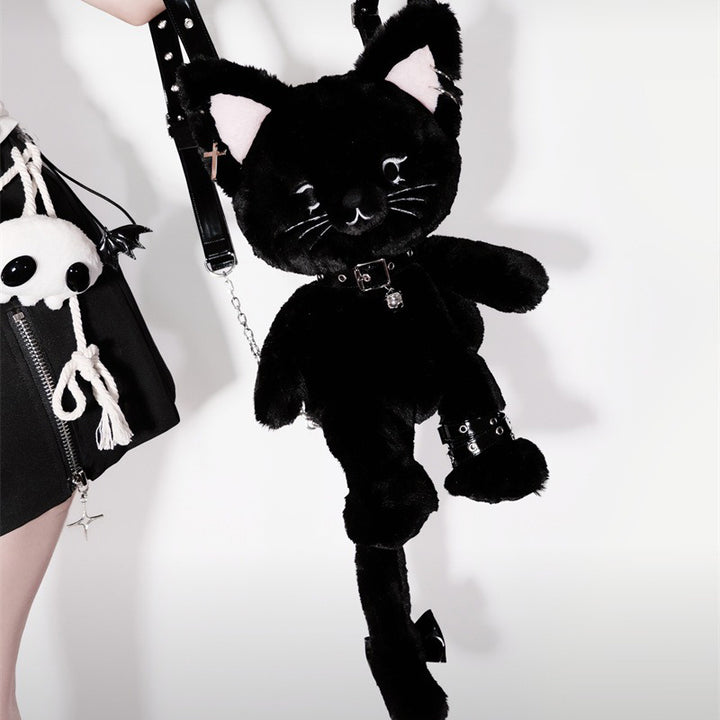 Black Cute Cat Plush Backpack Bag – KawaiiEnvy display picture 3