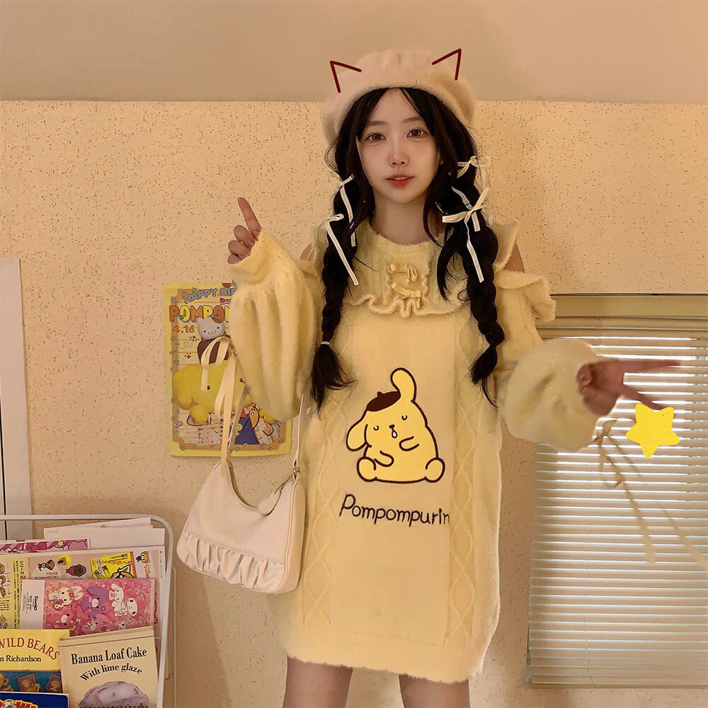 kawaii-cute-girl-pompompurin-sweater-dress-outfit