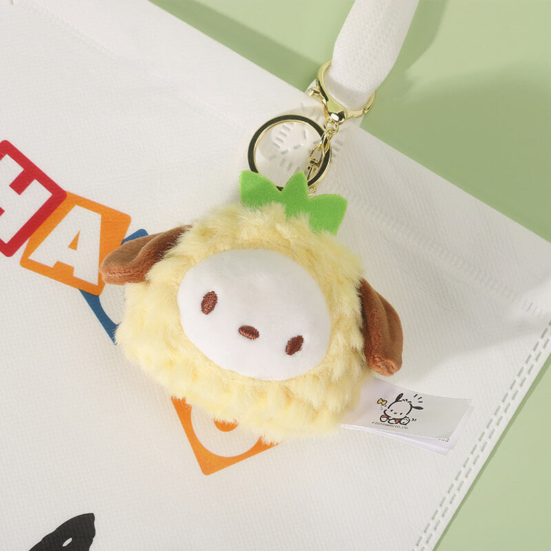 kawaii-cute-sanrio-pineapple-pochacco-plush-keychain-hanging-on-the-bag