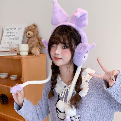 kawaii-girl-wearing-purple-kuromi-dancing-ears-warmer-headband