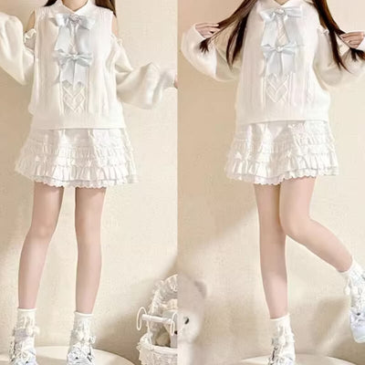 kawaii-white-short-sweater-with-blue-bow-heart-and-off-shoulder-style