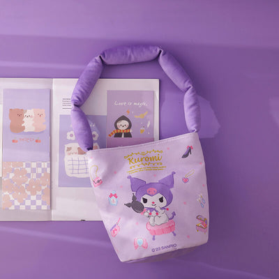 kuromi-make-up-illustation-print-purple-canvas-bucket-bag-with-cotton-filled-strap