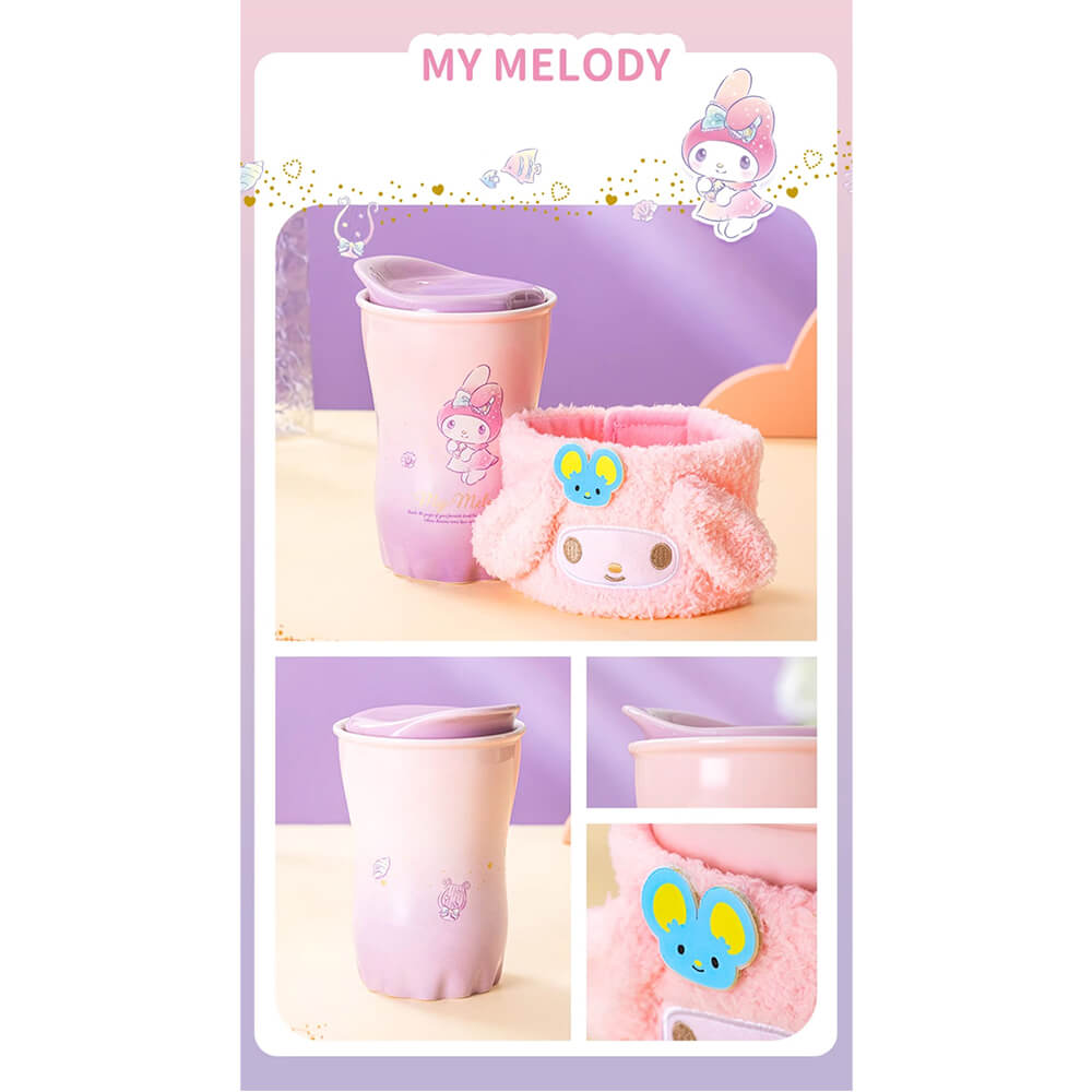 my-melody-illustration-print-pink-purple-gradient-ceramic-mug-with-plush-cup-sleeve