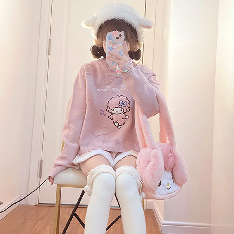 pink-my-sweet-piano-jacquard-sweater-styled-with-my-melody-plushie-bag-and-fluffy-lamb-hat