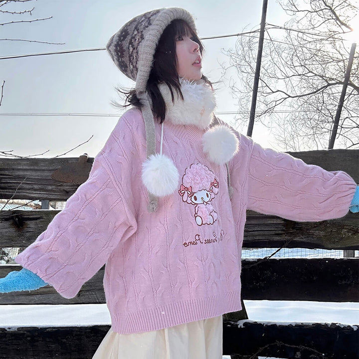 My Sweet Piano V-neck Puff Sleeve Sweater - Authentic Sanrio