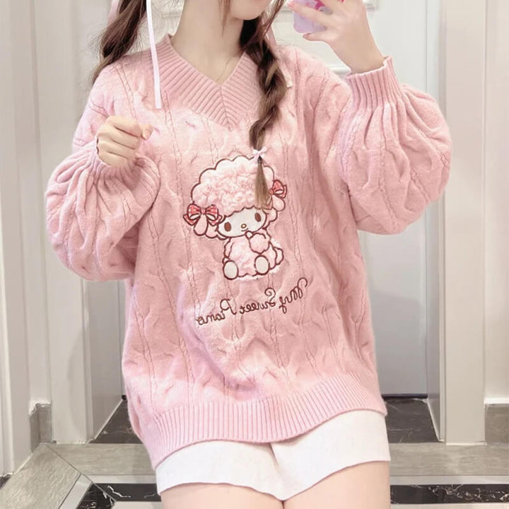 My Sweet Piano V-neck Puff Sleeve Sweater - Authentic Sanrio