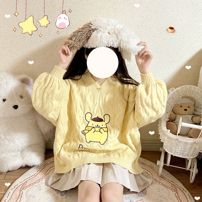 pompompurin-v-neck-puff-sleeve-sweater-jumper-in-yellow