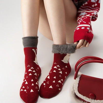 Red Christmas Fluffy Warm Home Sleeping Floor Socks