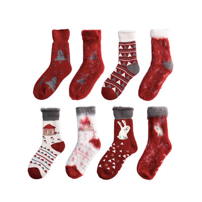 Red Christmas Fluffy Warm Home Sleeping Floor Socks