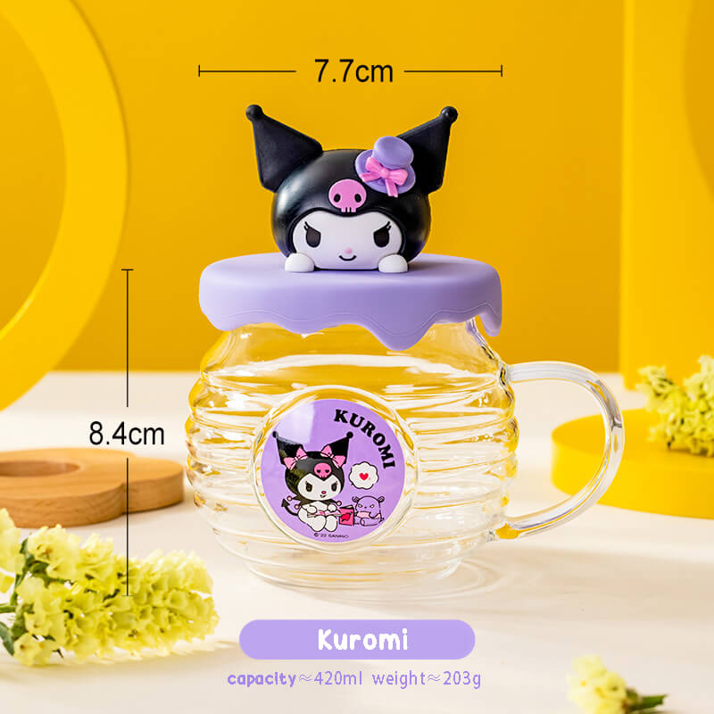 sanrio-authorized-honey-jar-design-glass-cup-with-kuromi-lid-purple-420ml