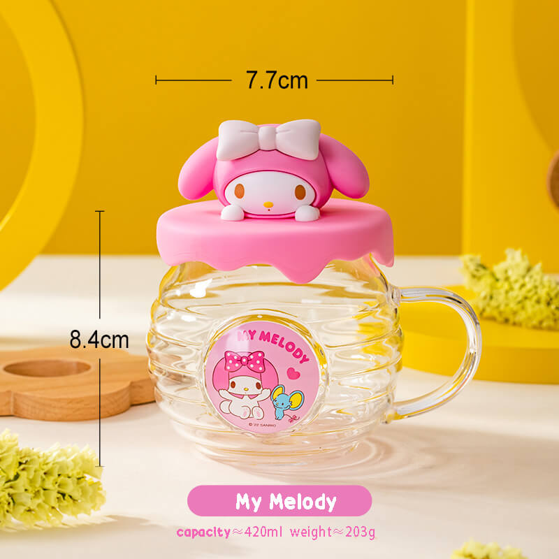 sanrio-authorized-honey-jar-design-glass-cup-with-my-melody-lid-pink-420ml