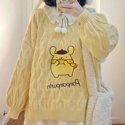 sanrio-authorized-pompompurin-v-neck-drop-shoulder-sweater-jumper-in-yellow