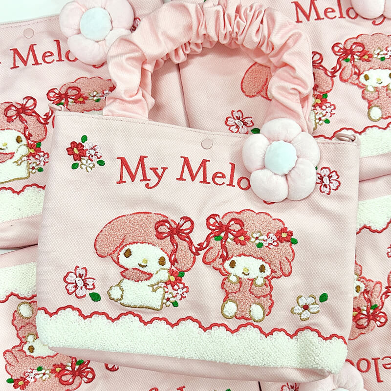 sanrio-authorized-sweet-my-melody-piano-floral-towel-embroidery-tote-bag-pink