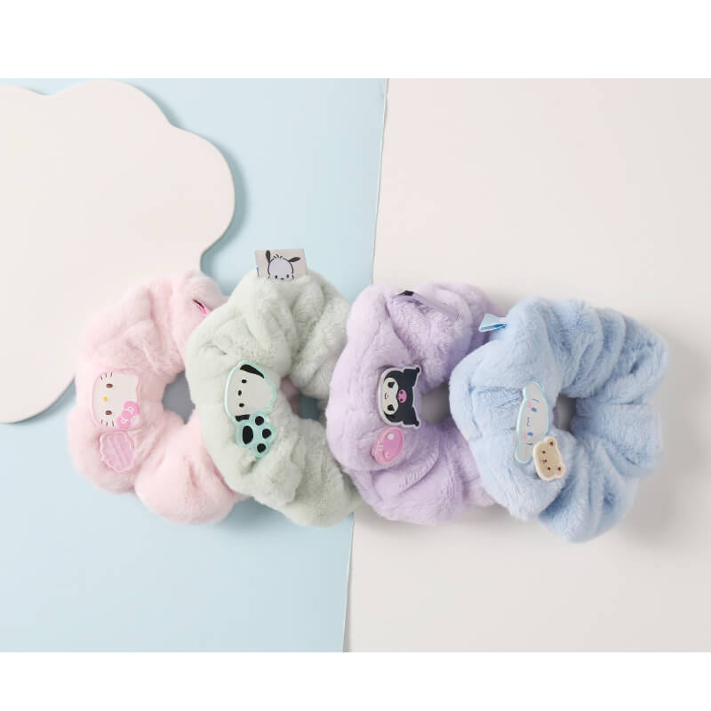 sanrio-character-face-decor-soft-fluffy-scrunchies