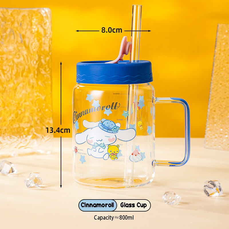 sanrio-license-cinnamoroll-large-capacity-800ml-glass-cup-with-lid-and-straw
