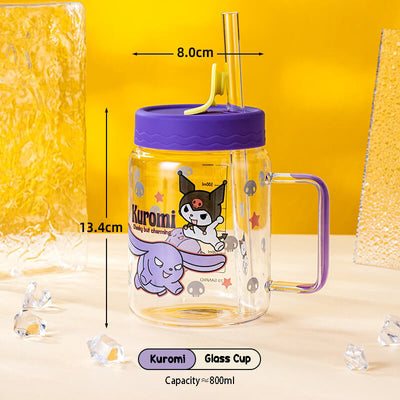 sanrio-license-kuromi-large-capacity-800ml-glass-cup-with-lid-and-straw