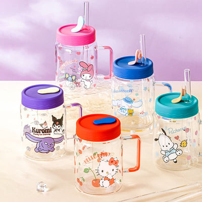 sanrio-license-large-capacity-800ml-glass-cups-with-lid-straw-and-handle
