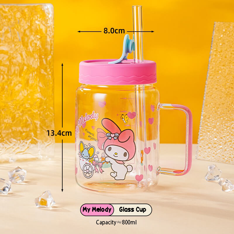 sanrio-license-my-melody-large-capacity-800ml-glass-cup-with-lid-and-straw