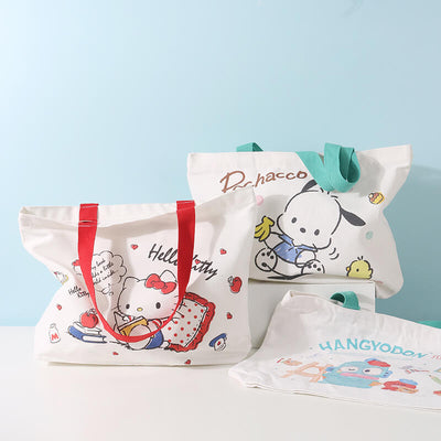 sanrio-licensed-Hangyodon-Hello-Kitty-Pochacco-Print-canvas-bag