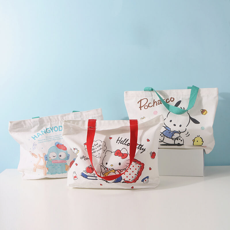 sanrio-licensed-Hangyodon-Hello-Kitty-Pochacco-Print-canvas-bags