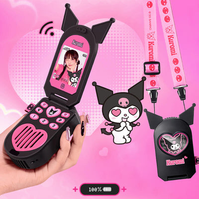 sanrio-licensed-Y2K-kuromi-flip-phone-shape-fan-with-lanyard