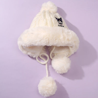 sanrio-licensed-embroidery-kuromi-white-knitted-hat-with-pom-pom-balls