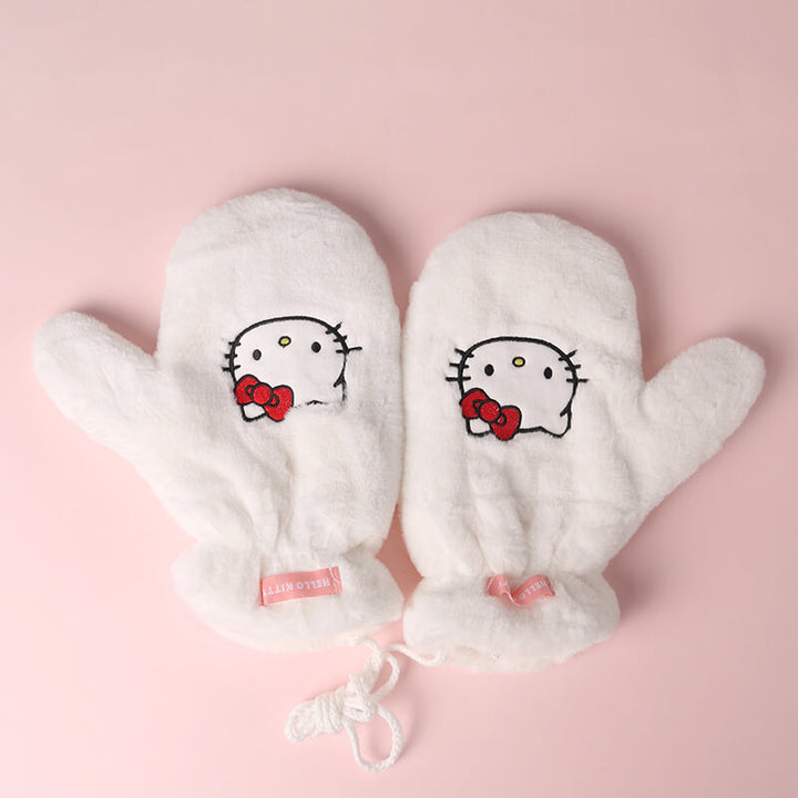 Hello Kitty White Fluffy Mittens Kitty Mittens