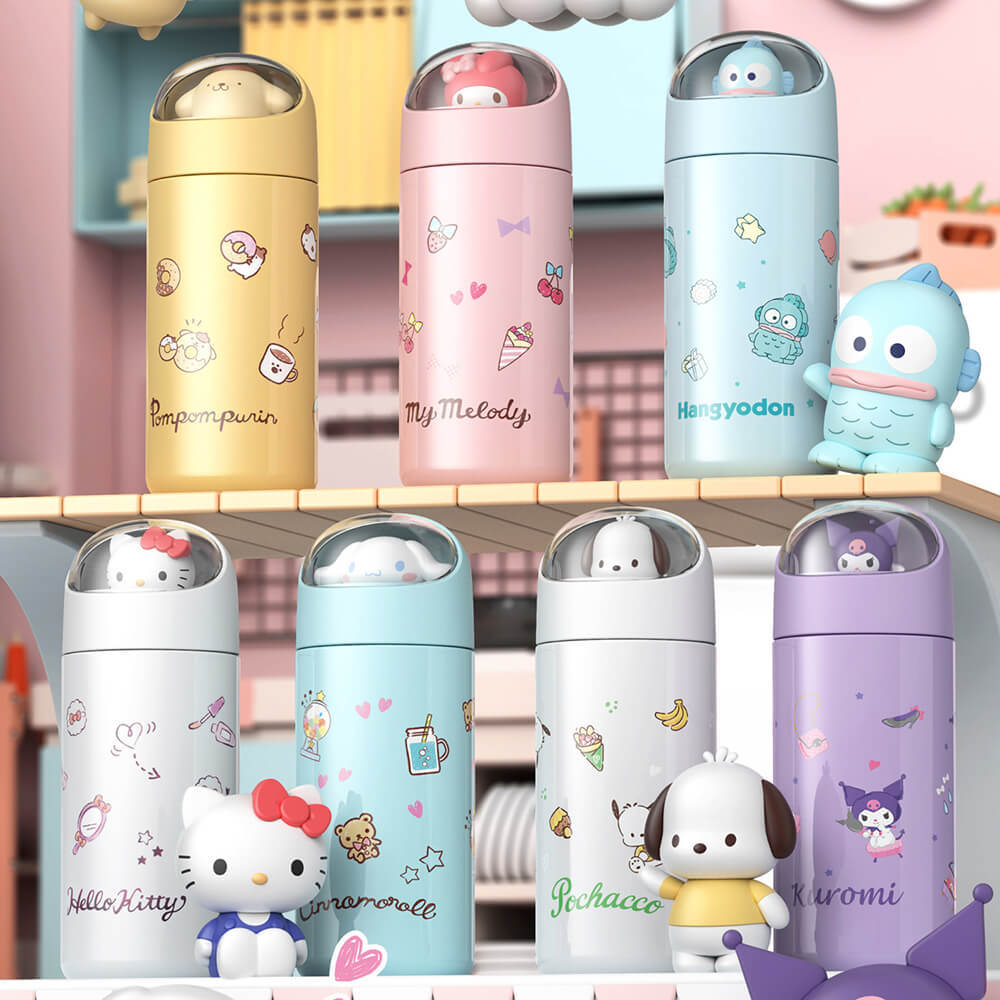 sanrio-licensed-kawaii-space-capsule-doll-design-thermos-drink-bottles-hello-kitty-cinnamoroll-my-melody-kuromi-pochacco-pompompurin-hangyodon