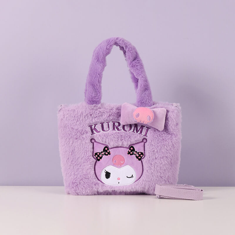 sanrio-licensed-kuromi-and-skull-bow-purple-plush-tote-bag-with-crossbody-strap