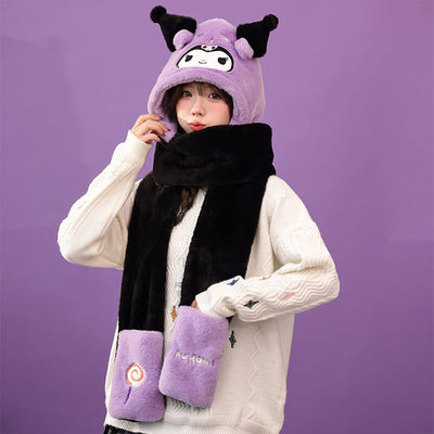sanrio-licensed-kuromi-friend-3-in-1-fluffy-hat-scarf-mitten