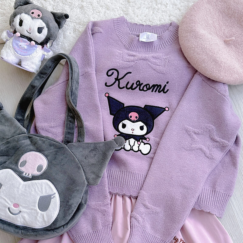 Kuromi Jacquard Sweater Purple KawaiiEnvy kuromi-jacquard-sweater-purple-kawaiienvy