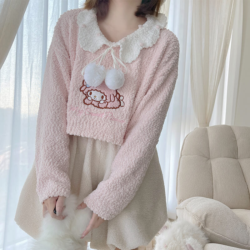 sanrio-licensed-my-sweet-piano-pink-cropped-sweater-with-collar-and-pom-pom
