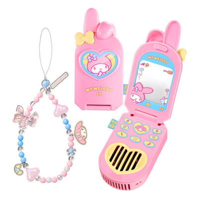sanrio-licensed-pink-my-melody-flip-phone-shaped-fan-with-beaded-my-melody-charm-phone-strap