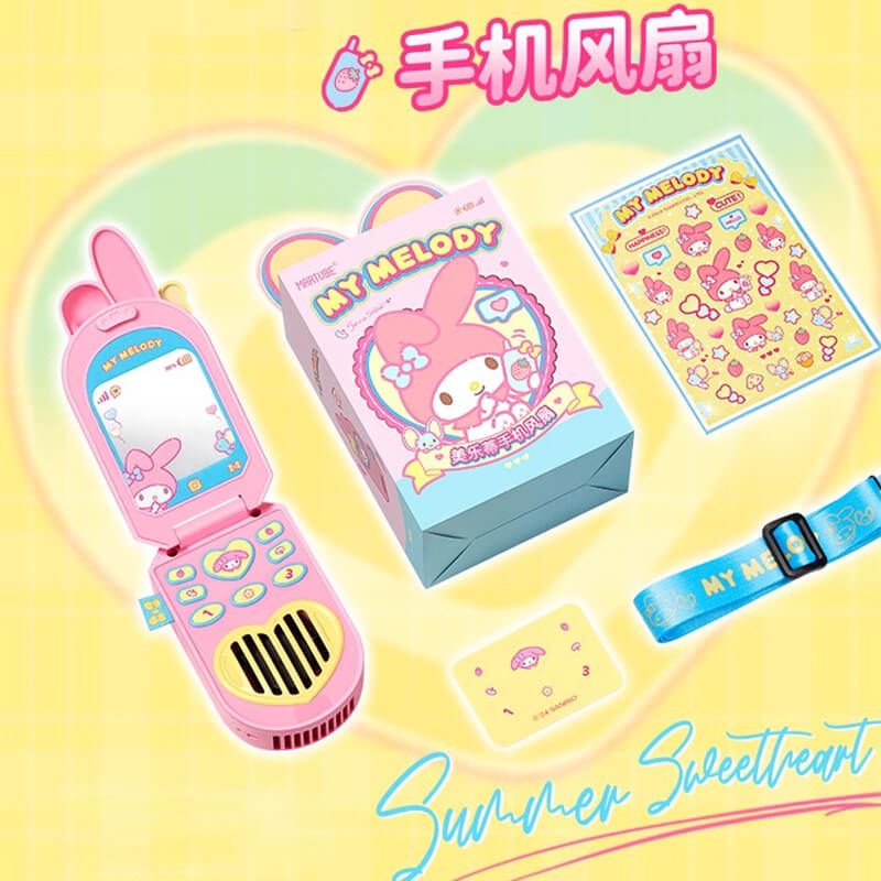 sanrio-licensed-pink-my-melody-flip-phone-shaped-fan-with-strap-and-stickers