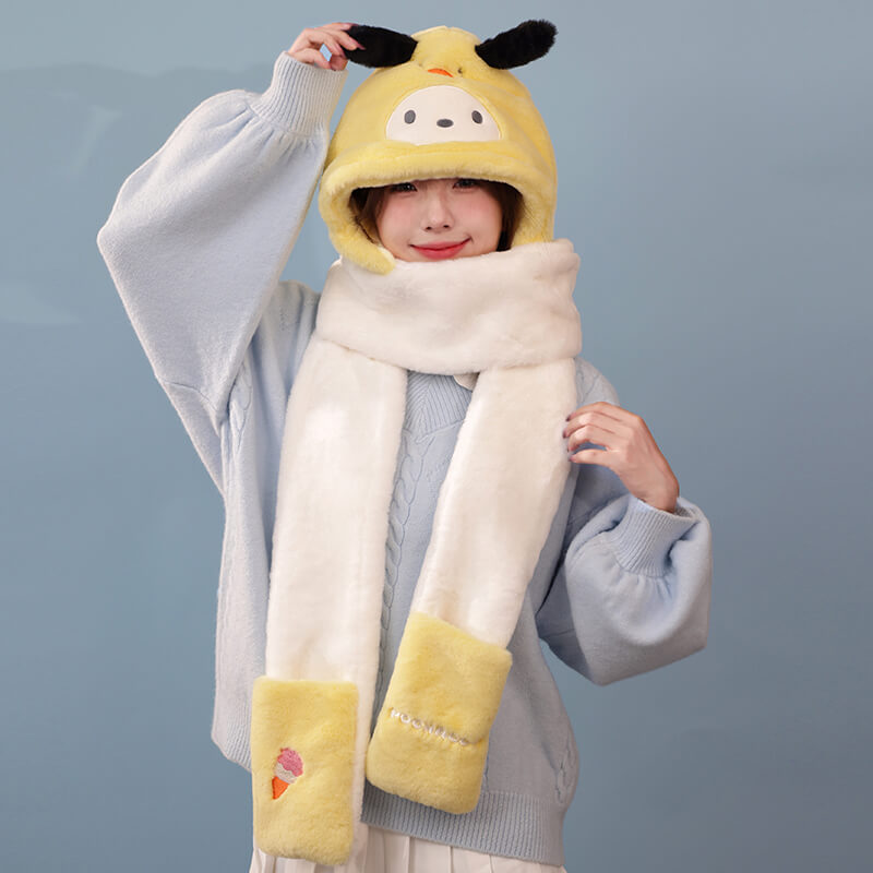 sanrio-licensed-pochacco-friend-3-in-1-fluffy-hat-scarf-mitten