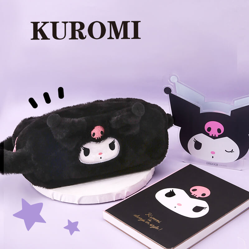 Kinbor Kuromi Portable Fluffy Pencil Case Black