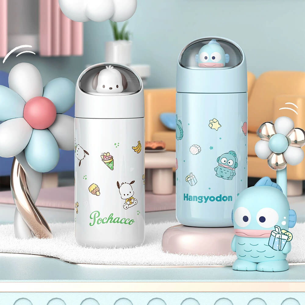 sanrio-licensed-space-capsule-doll-design-hangyodon-and-pochacoo-print-thermos-drink-bottles