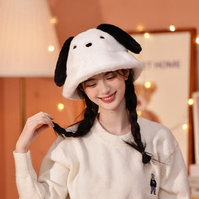 sanrio-licensed-white-and-black-3d-pochacco-face-fluffy-bucket-hat