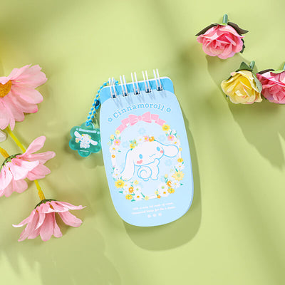 sanrio-romantic-flower-series-flip-phone-design-tiny-spiral-notebooks-with-pendant-blue-cinnamoroll