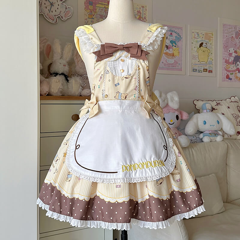 sanrio-star-gummy-series-pompompurin-illustration-lolita-JSK-with-purin-face-inspired-hood-and-comes-with-maid-apron
