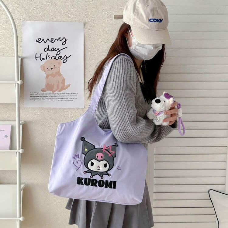 stylish-kuromi-canvas-bag-sanrio-large-capacity-tote-for-students-workers-and-travel-lovers