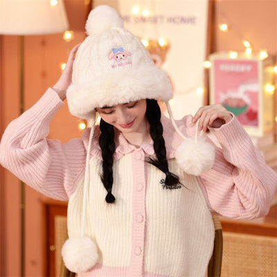 sweet-sanrio-my-melody-white-knitted-furry-beanie-hat-with-pom-pom-balls