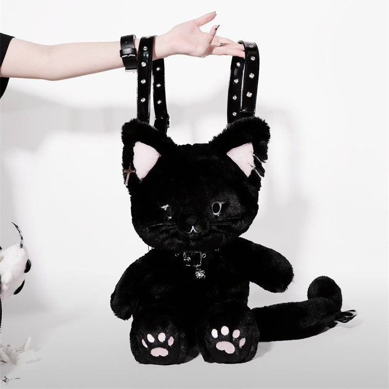 Black Cute Cat Plush Backpack Bag – KawaiiEnvy display picture 1