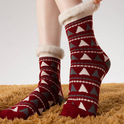 Red Christmas Fluffy Warm Home Sleeping Floor Socks