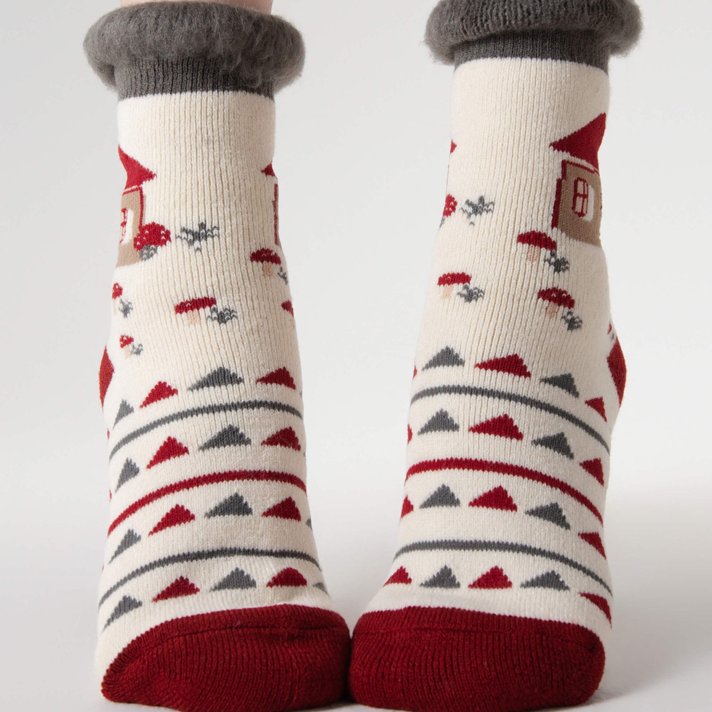 Red Christmas Fluffy Warm Home Sleeping Floor Socks