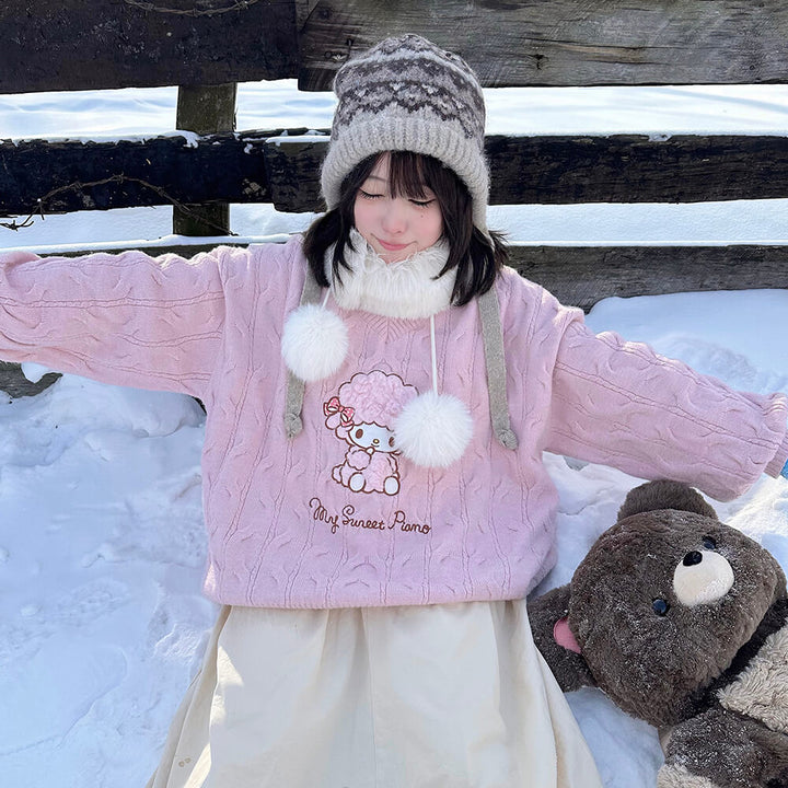 My Sweet Piano V-neck Puff Sleeve Sweater - Authentic Sanrio