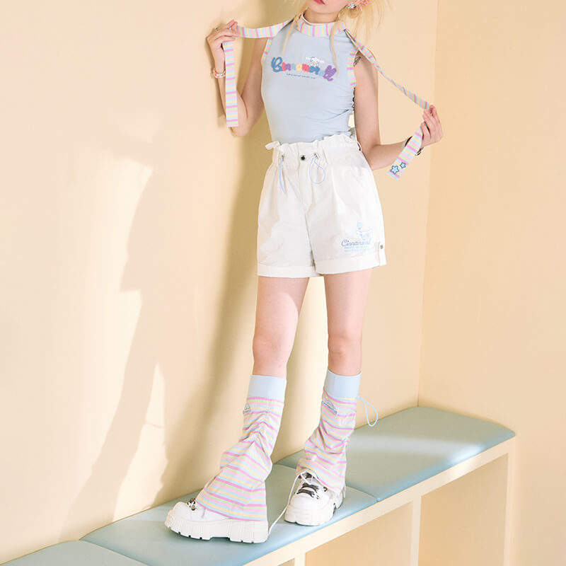 y2k-outfit-sanrio-cinnamoroll-towl-embroidery-tank-top-matched-with-rainbow-skinny-scarf-and-leg-warmers